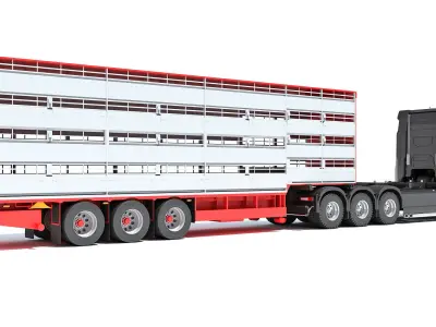 Truck with Cattle Animal Transporter Trailer 3D model