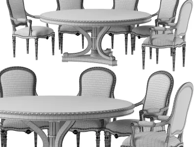 ebanista luciani round dining table and chair 3D model