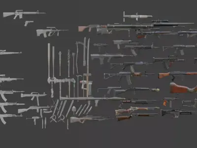 AAA Military Weapon Pack Game Ready Guns Rifles Attachments 3D model