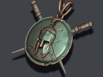 Spartan Helmet Shield Sword pendant 3D print model