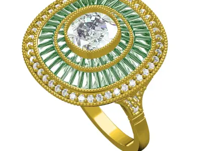 Green Baguette Antique Art Deco Engagement Ring 3D print model