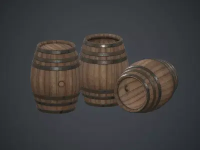 Wooden Barrel PBR Game Ready Low-poly 3D model