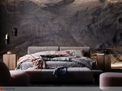 Rock Bedroom interior scene 3D model 3D model
