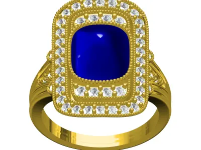 Antique Art Deco Sapphire Diamond Ring 3D print model