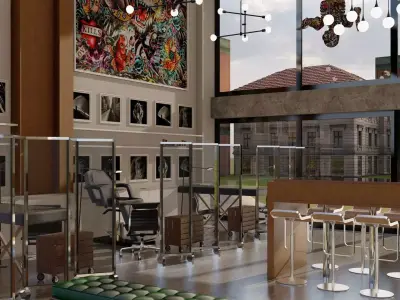 Industrial Tattoo Studio 3D Model with Eclectic Interior Design 3D model