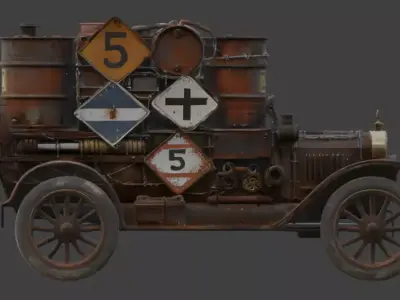 20th Century Post-Apocalyptic Brass Era Car 3D Model Low-poly 3D model