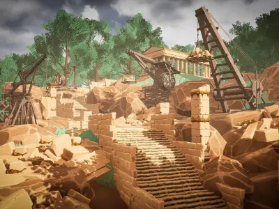 Medieval Modular Cranes Pack Low-poly 3D model