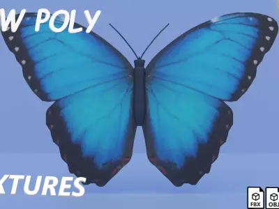 Blue Morpho Butterfly Low-poly 3D model