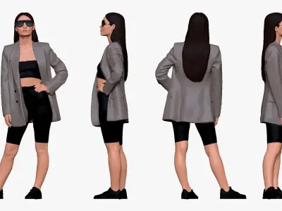 001243 woman in big glasses and gray coat 3D model