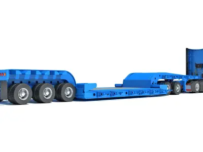 Truck with Lowboy Trailer 3D model purchase