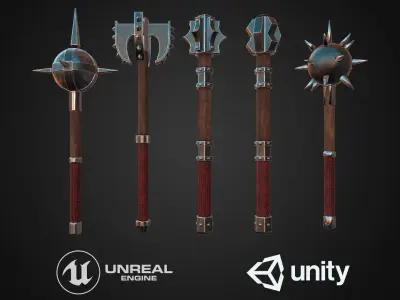 5 Maces Pack Low-poly 3D model