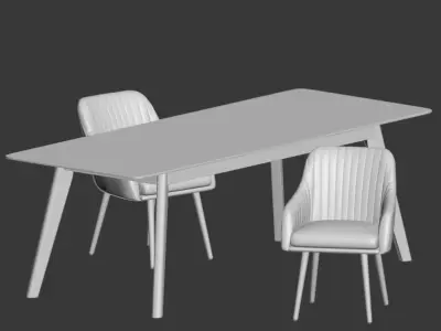 Dining Set two upholstered chairs with wooden legs 3D model