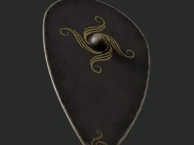 Slavic kite leather shield-painted black with spiral symbol Low-poly 3D model