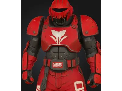 Red Combat Mech Soldier Sci-fi Warriorr Low-poly 3D model