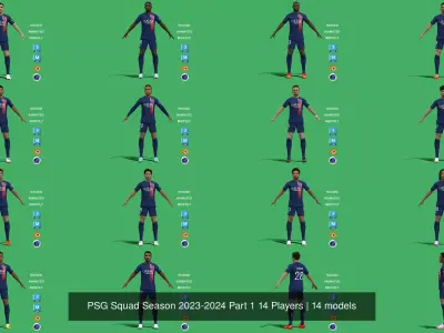 PSG Squad Season 2023-2024 Part 1 14 Players 3D Model Pack