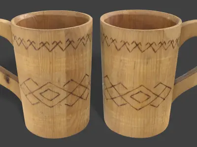 Rustic Wooden Mug Low-poly 3D model
