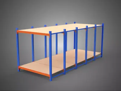 FRAME HORIZONTAL WOOD METAL WAREHOUSE SHELVING STORAGE RACK TRAY 3D model