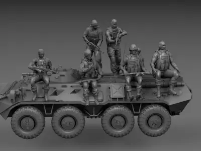 PACK 8 SOLDIERS CONFLICT UKRAINE IN BTR 80 3D print model