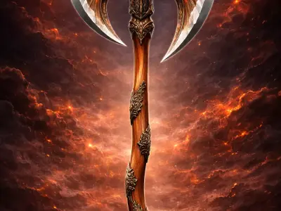 Fiery Winged Axe Low Poly 3D Model Low-poly 3D model