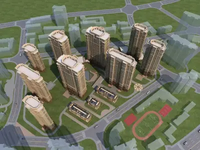 Architecture residential complex in middle of city 3D model buy