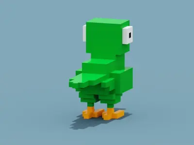 Voxel Green Parrot Low-poly 3D model