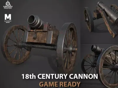 18th century cannon  Low-poly 3D model
