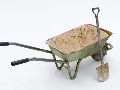 Wheelbarrow with Sand Low-poly 3D model