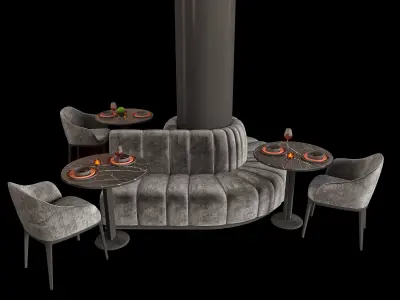 Restaurant Cafe Column Sofa set  part 10 3D model
