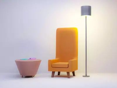 Comfortable Modern Minimalist Chair Blender 3D Interior Scene Free 3D model