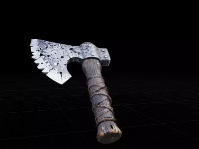 Enchanted Ice Axe for Fantasy RPGs Detailed PBR Weapon Asset Low-poly 3D model