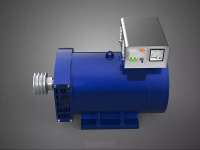 BLUE ELECTRICAL GENERATOR MOTOR ALTERNATOR DYNAMO SHEAVE 3 TRACK 3D model