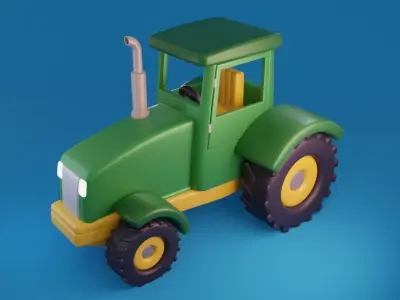 Cartoon Tractor Low-poly 3D model purchase