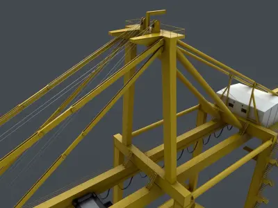PBR Quayside Container Crane V2 - Yellow Light Low-poly 3D model