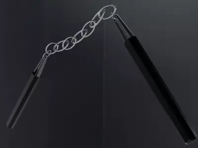 Nunchucks pair of chains hanging from wall Free low-poly 3D model