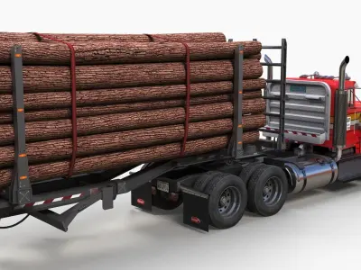 Peterbilt 359 logger truck Low-poly 3D model
