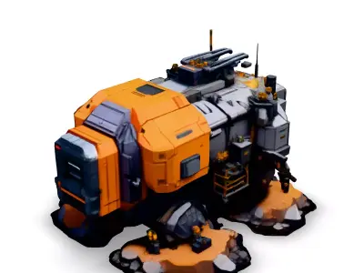 SciFi Mining Vehicle with Terrain Low-poly 3D model