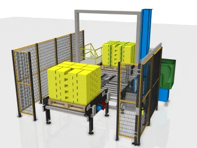 Wrapping And Strapping Pallet - Process Line Packaging Low-poly 3D model