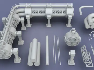 Industrial Modular Low Poly Tubes - 20 pieces Low-poly 3D model