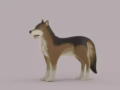 Low poly wolf textured and rigged Low-poly 3D model