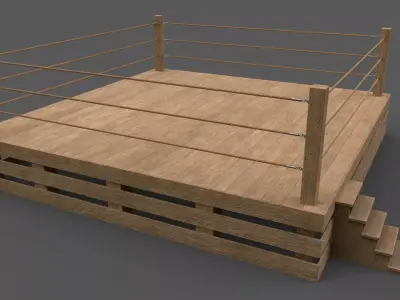 PBR Modular Wood Basic Wrestling Rings 20ftx20ft Low-poly 3D model
