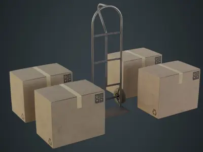 Hand Truck And Boxes 4B Low-poly 3D model