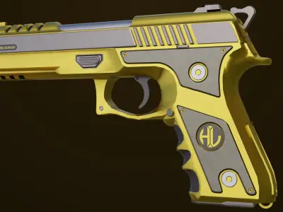 Golden Pistol 02 All PBR Unity UE Textures Included Low-poly 3D model