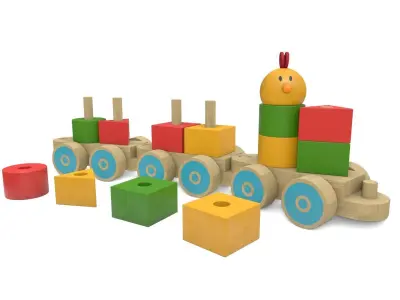 Little Chicks Wooden Toy Train Low-poly 3D model