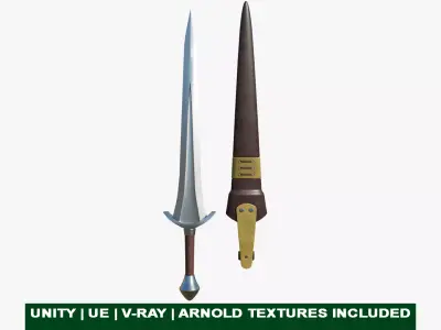 Sword 08 Game-Ready PBR Unity UE Arnold V-Ray Textures Included Low-poly 3D model