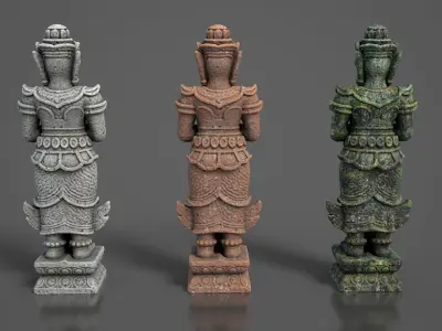 Ancient Khmer Statue 01-250522 Low-poly 3D model
