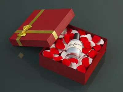 Luxury Perfume Gift Box with Rose Petals 3D model