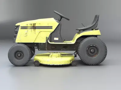 Old Ride-On Lawn Mower Realistic Garden Tractor PBR Textures Low-poly 3D model