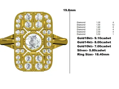 Antique Flat Diamond Plate Cathedral Ring 3D print model