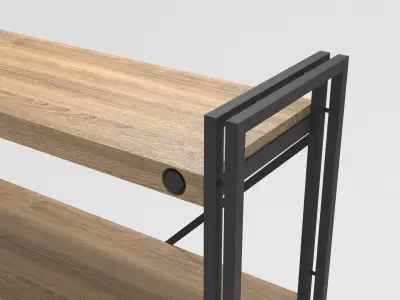 Industrial Wooden Metal Frame Shelf 3D model