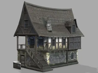 Old houses and old wall 3D model